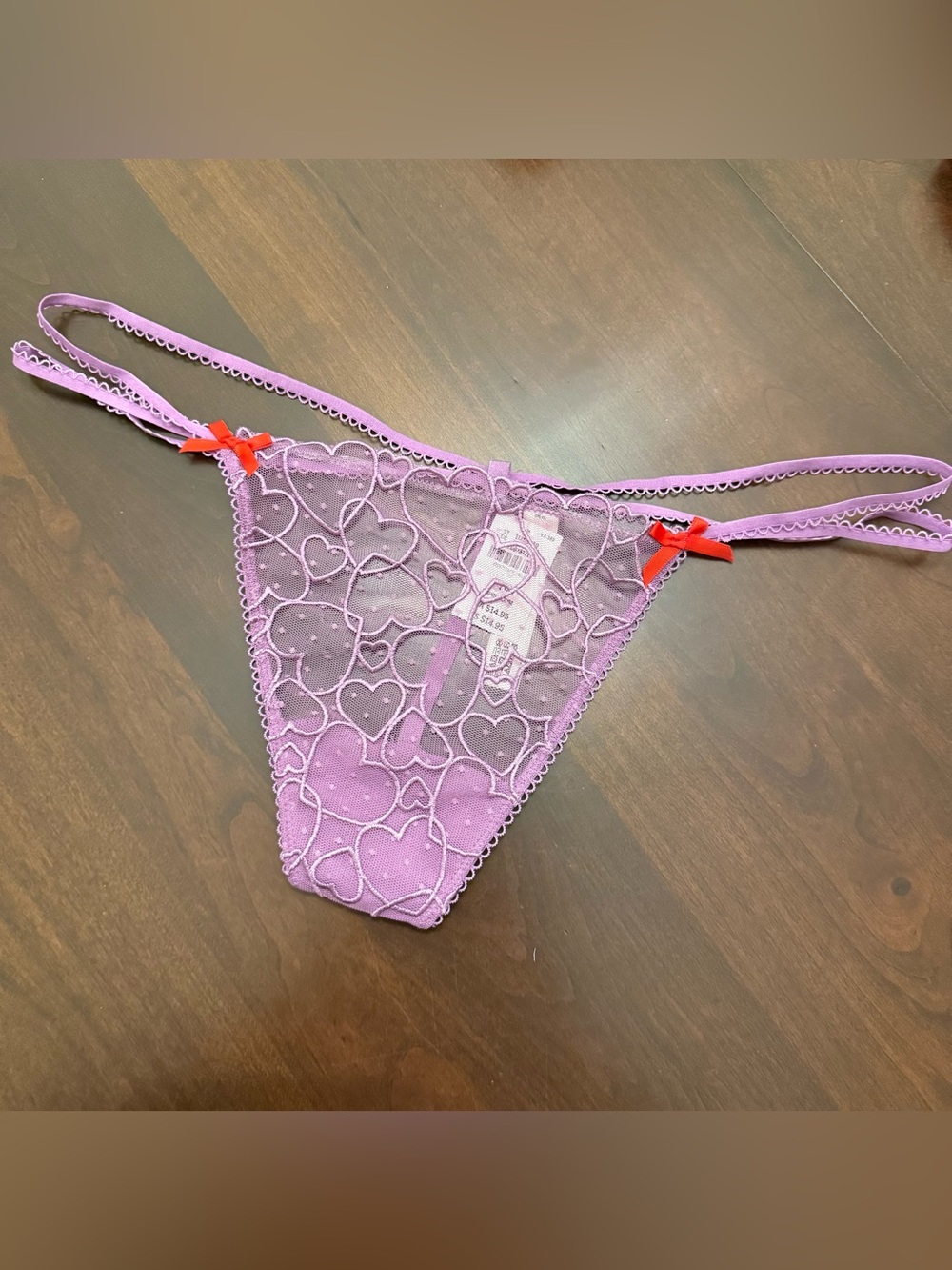 VS Pink Wink embroidered lace strappy thong panty sz large
